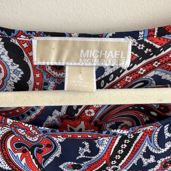 Michael Kors Multicolor Paisley Roll Tab Sleeve Smocked Blouse, Size Large - Picture 13 of 16
